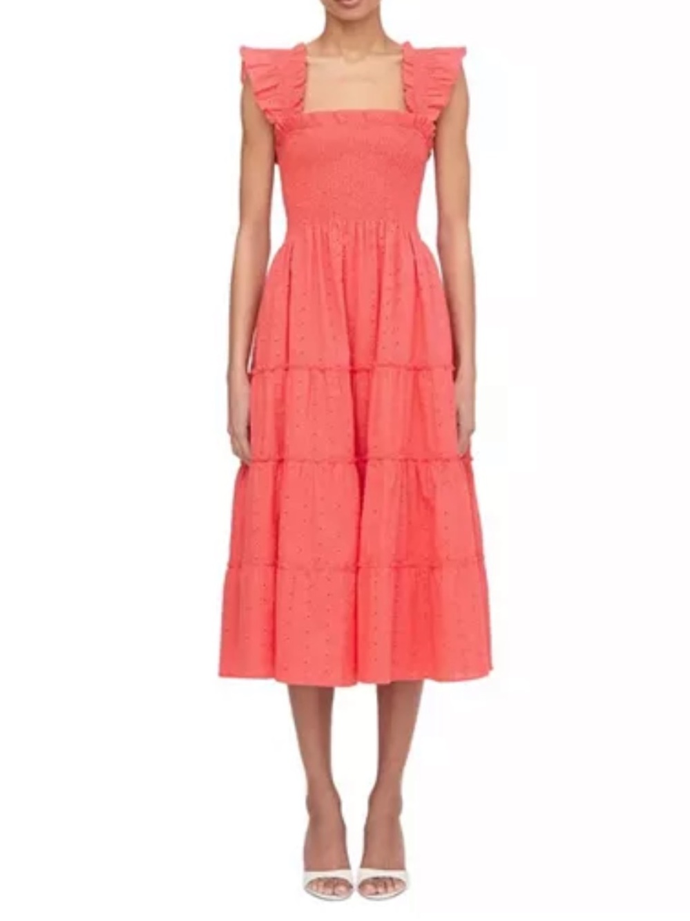 NWT HILL HOUSE The Ellie Nap Dress in Coral Daisy Broderie Sz S Eyelet Midi